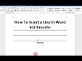 How To Insert a Line In Word For Resume