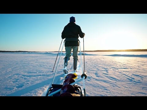 50km Ski Trek on a Frozen Lake - Northern Lights