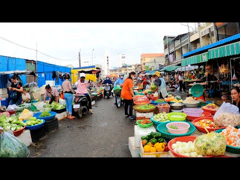 Phnom Penh Fresh Market Tour at Phsar Derm Kor, Cambodia Morning Market Street Food