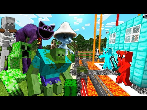 ZOMBIE, MUTANT CREEPER, CATNAP, SMURFCAT vs TAJNA BAZA w Minecraft!