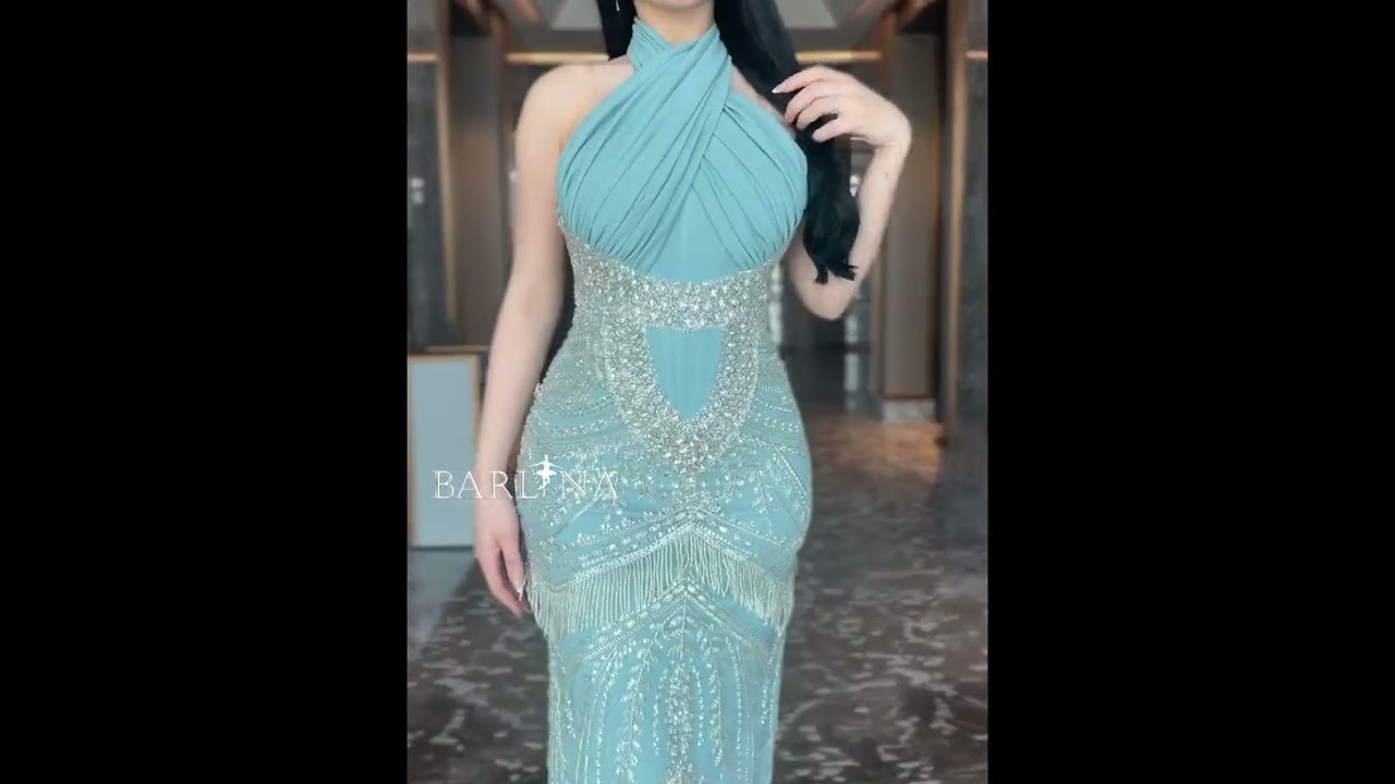 فستان سهرة تيفاني بتصميم هالتر متقاطع - XXL