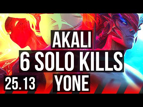 AKALI vs YONE (TOP) | 6 solo kills, Dominating | KR Master | 25.13