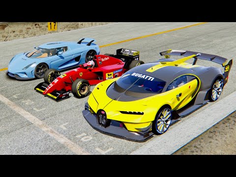 Ferrari F1 1995 vs Bugatti Vision GT engine Red Bull X2010 vs Koenigsegg Regera - Old Spa