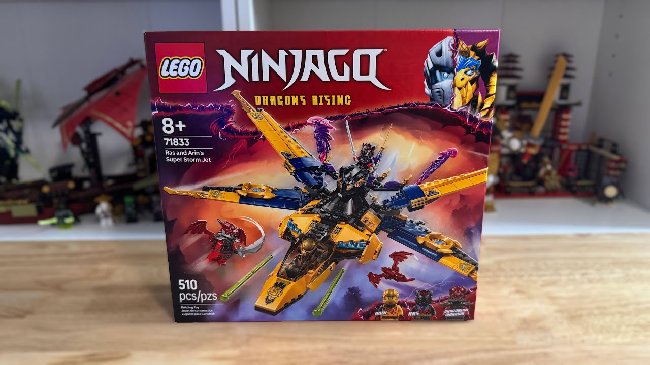 YouTube thumbnail: LEGO Ninjago Ras and Arin's Super Storm Jet Review! (71833)