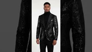 Mens Sequin Christmas Holiday Blazer – Luxury Party Jacket for New Year Jacket Sparkly Dinner Jacket in Color "Black" video