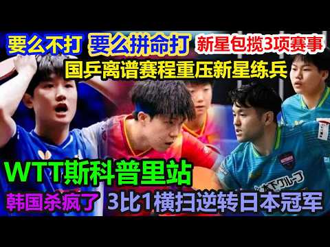 要么不打，要么拼命打！新星包揽3项赛事，国乒离谱赛程重压新星练兵！WTT斯科普里站，韩国杀疯了3比1，横扫逆转日本冠军！