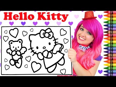 Coloring Hello Kitty Valentine's Day GIANT Coloring Book Page Crayola Crayons | KiMMi THE CLOWN Video
