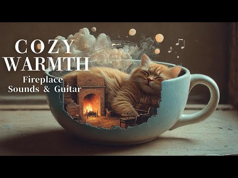 【Playlist】Cozy Fireplace & Sleeping Cat Ambience 🐈Warm Jazz & Acoustic Guitar | Relax, Sleep, Study🔥