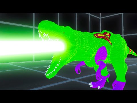 PLASMA GREEN SUPERMAN T-REX vs THREE HEROES SPINOSAURUS DEATH FALL  - Animal Revolt Battle Simulator
