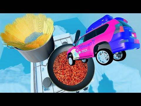 Car Jumps into Spaghetti Bolognese - BeamNG.drive
