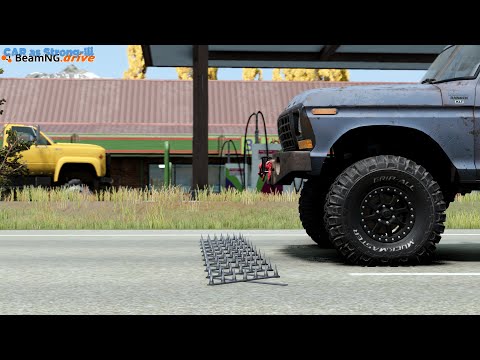 Cars Vs Spike Strip #01 -- BEAMNG DRIVE