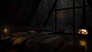 Deixe o Som da Chuva Preencher o Quarto | Refúgio no Sótão com Lareira para Sono Profundo