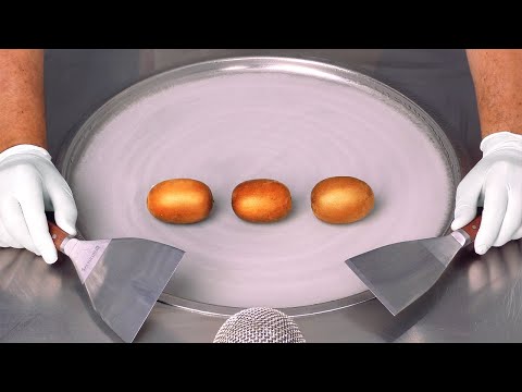 How to make golden Kiwi to rolled Ice Cream | Fruit Ice Cream Rolls - Street Food ASMR