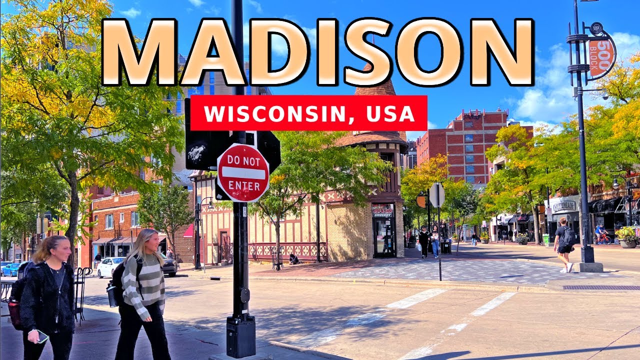 Immersive street-level walking tour through Madison, WI, United States, showcasing authentic urban landscapes, local architecture, and the vibrant atmosphere of the city's neighborhoods