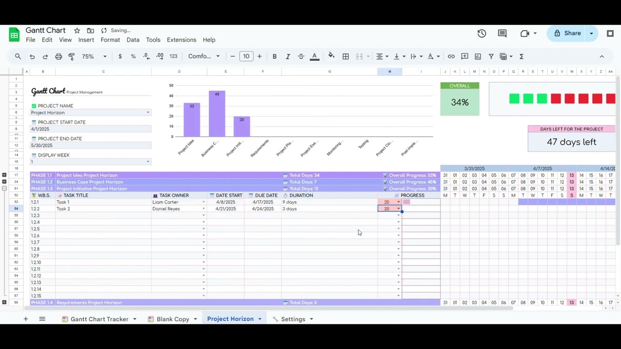 Gantt Chart Project Management Template in Google Sheets