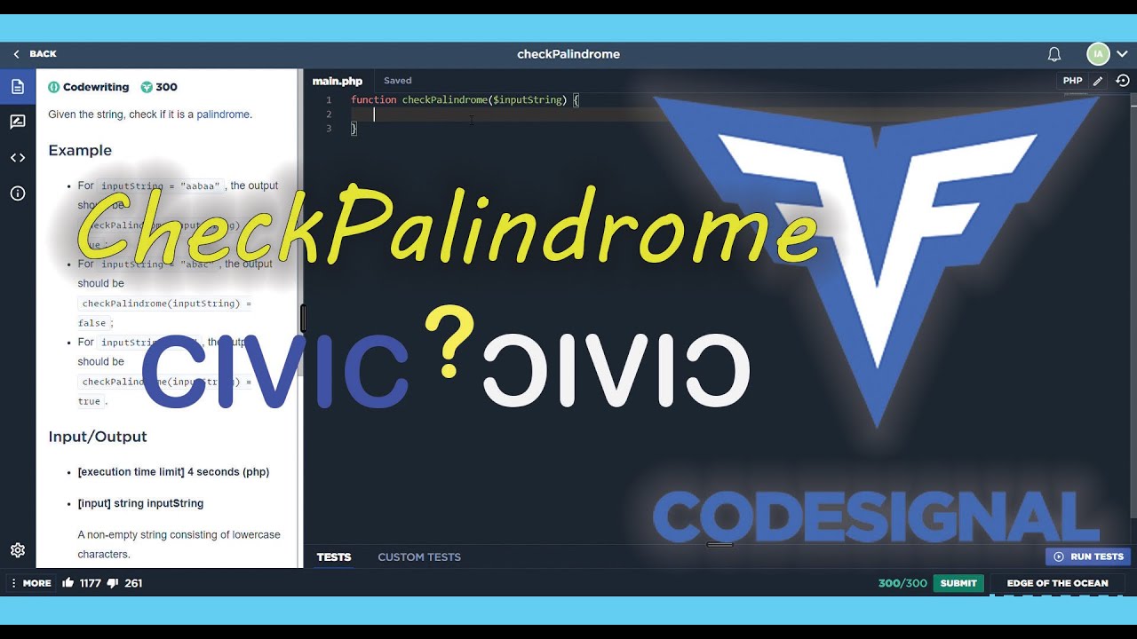 Check Palindrome | CodeSignal | PHP