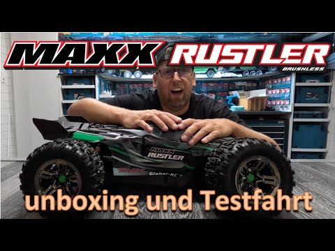 Traxxas Maxx Rustler VXL 6s unboxing und Probefahrt Sledgehammer belted Prographix 70mph Sportplatz