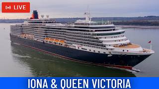 SHIPS TV - P&O Iona & Cunard Queen Victoria Cruise Ship Departing Port of Southampton (LIVE)