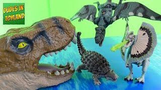 Jurassic World toys dinosaur videos for children T-rex puppet Dilophosaurus Dimorphodon Ankylosaurus