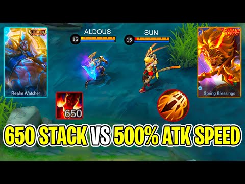 Aldous New 650 Stack Vs Sun 500% Attack Speed | Mobile Legends