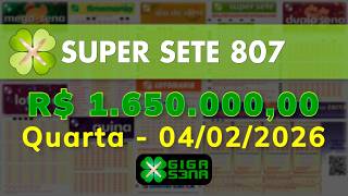 Resultado da Super Sete 807, Quarta-feira, 04/02/2026