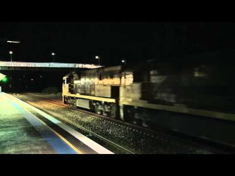 QR National 5000 Class locomotives on a night time coal train - Australian Railways