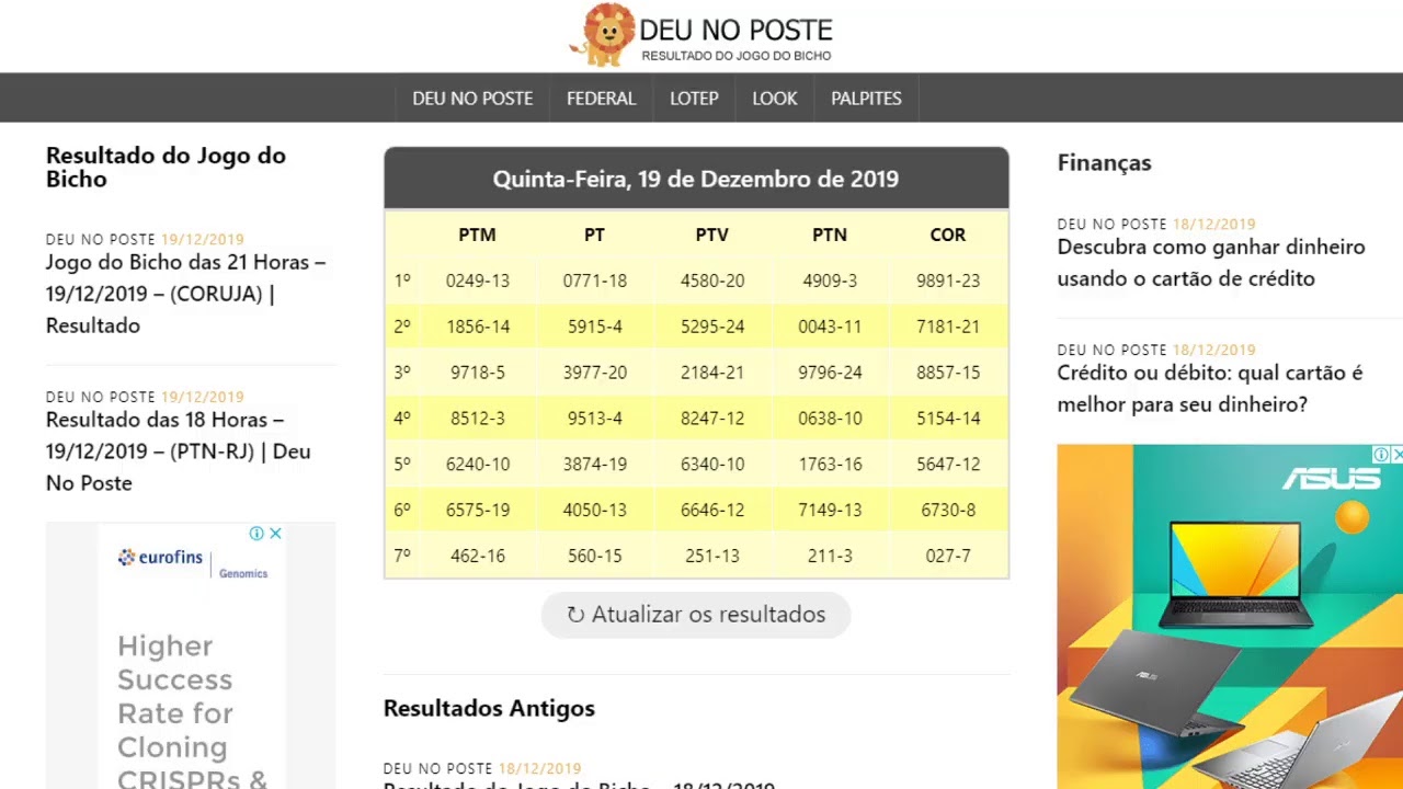 Transmissão ao vivo de Deu No Poste - Resultado do Jogo do Bicho