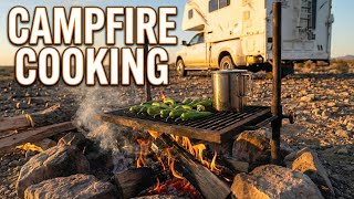 Campfire Cooking - Roasted Green Chiles and Fried Tators