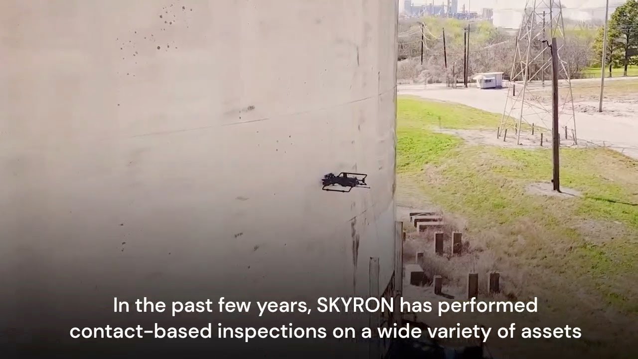 This flying robot attaches to various assets to perform contact based Non-Destructive Testing