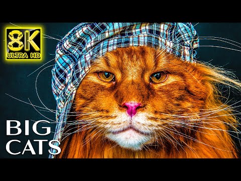 Beautiful BIG Cats In The World in 8K TV HDR 60FPS ULTRA HD - Relax Music with Real Nature Sounds