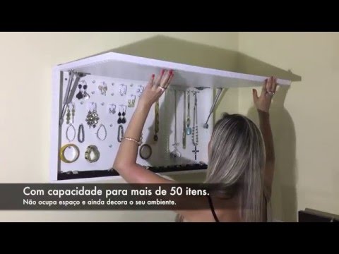 Quadro Porta Joias Bijuterias C/ Espelho Estojo Caixa Maleta www.modernaparede.com.br