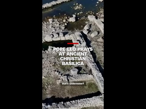 Pope Leo prays at ancient sunken basilica