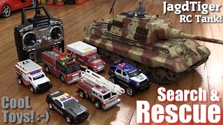 Toys for Kids! Search and Rescue Fire Trucks, Police Cars and Ambulance + A Jagdtiger RC Tank