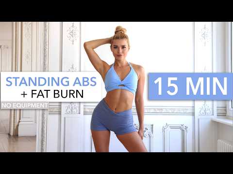 15 MIN STANDING ABS + FAT BURN - on the music, 100% standing core, HIIT I No Equipment