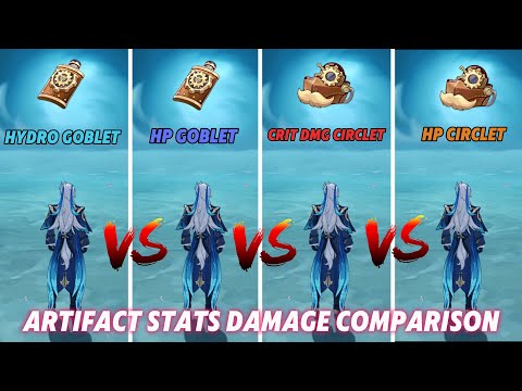 C0 Neuvillette artifact comparison | Hydro Goblet vs HP Goblet vs Crit DMG Circlet vs HP Circlet