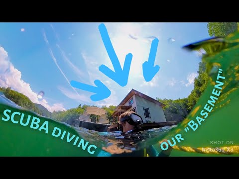 DIVING underneath our FLOATING CABIN! 🫧🤿  ....can we find our lost stuff!?!
