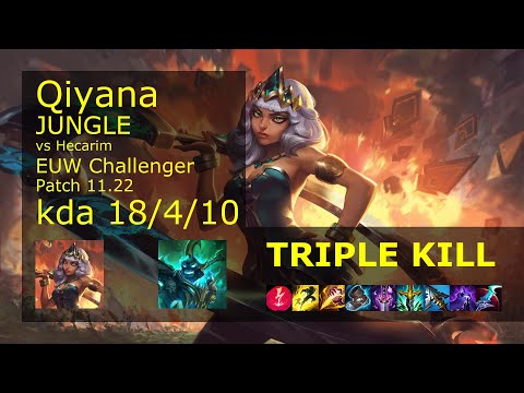 Qiyana Jungle vs Hecarim - EUW Challenger 18/4/10 Patch 11.22 Gameplay
