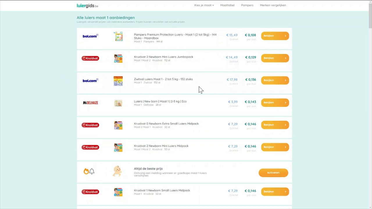 De beste prijs voor de juiste luier maat