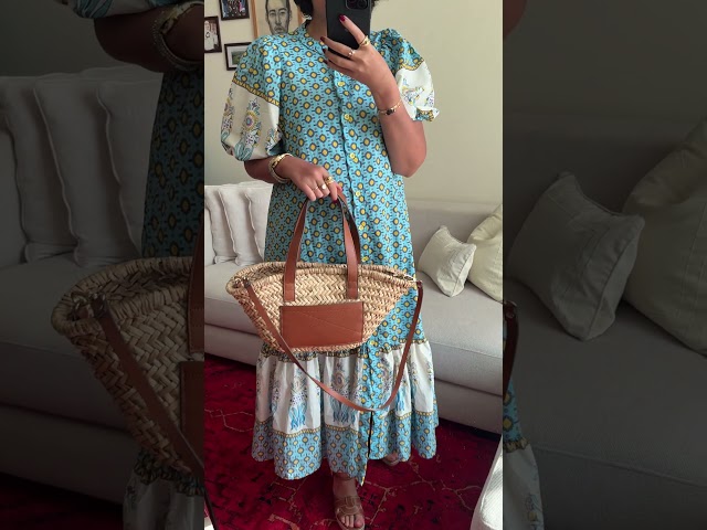 فستان ملمس قطني بالون لازرق منقط بالاصفر  طويل 2025