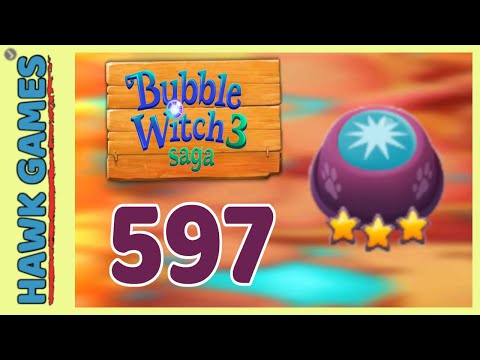 Bubble Witch 3 Saga Level 597 (Clear All the Bubbles) - 3 Stars Walkthrough, No Boosters