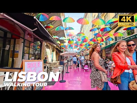 LISBON WALKING TOUR 2023 - Walk Through Pink Street and Ascensor da Bica