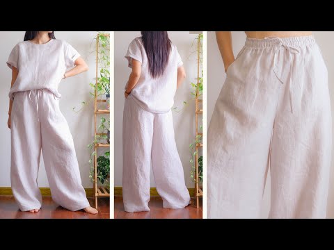 DIY drawstring waist wide leg pants | High waisted wide leg pants | Drawstring elastic trousers