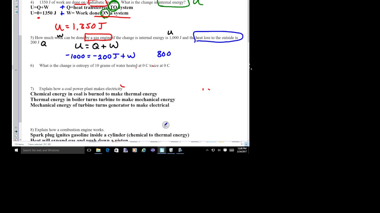 Mr. Wrights Thermodynamics practice problems