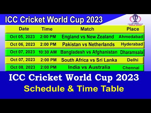 World Cup 2023 Full Schedule & Time Table || STARTING DATE 05/10/2023