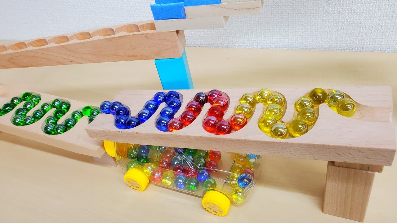 Marble Run Race ASMR Skelton RV Car Stair and Wave Slope