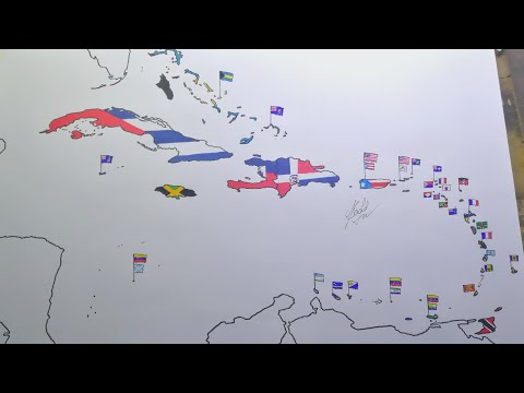 Drawing Caribbean flag map | Flag map drawing of Caribbean countries