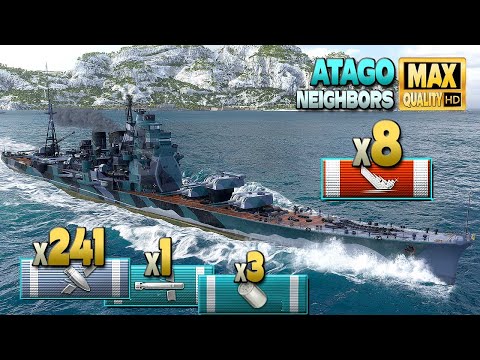 Cruiser Atago: Non stop action on map Neighbors - World of Warships