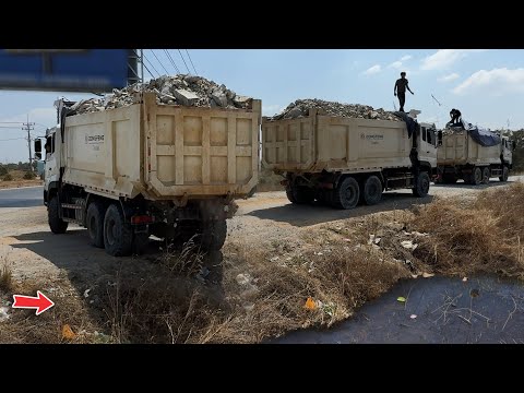 New Region!! Powerful 10-Wheel Trucks Start Filling Stone Huge Size & push by C3-Pro Bulldozer