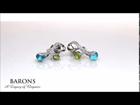 14K Diamond, Blue Topaz, &  Peridot Earrings