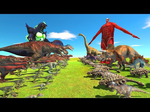 SUPER GODZILLA + CARNIVORE DINOSAURS VS TITAN + HERBIVORE DINOSAURS - Animal Revolt Battle Simulator